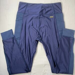 Alala Rib Ankle Cropped Pockets Leggings Textured Panel Blue S Activewear Sleek